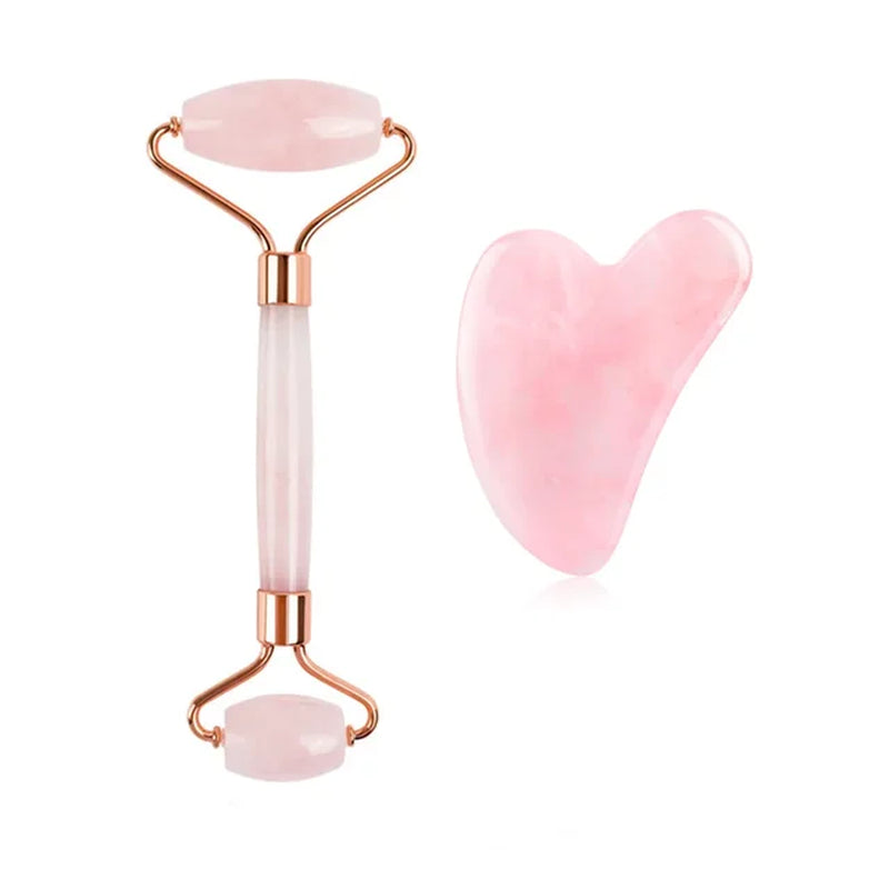 Rose Quartz Natural Jade Roller Gua Sha Scraper Set Facial Roller Massager for Face Body Neck Lifting Tighten Slimming Skin Care